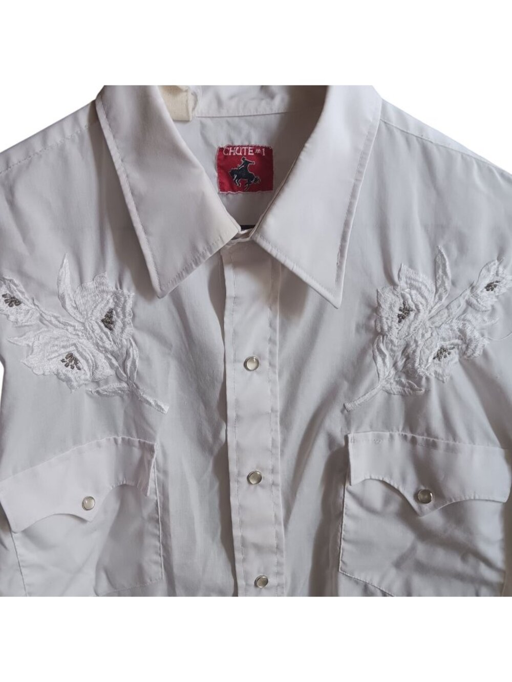 True Vintage Western Cowboy Shirt XL 1980's Chute #1 Embroidered Long Snap 80s